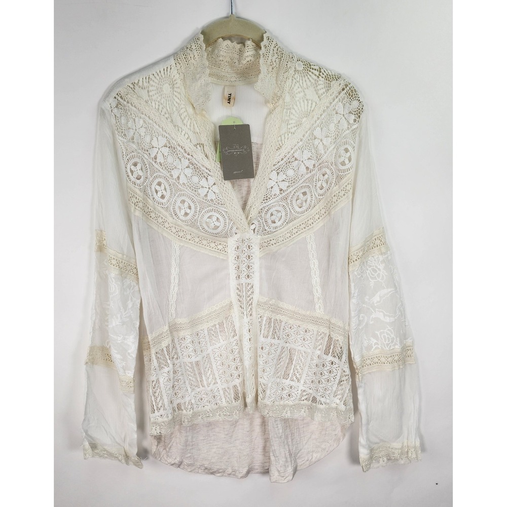 Tiny Anthropologie Lace Crochet Blouse Women's XS Ivory Boho NWT